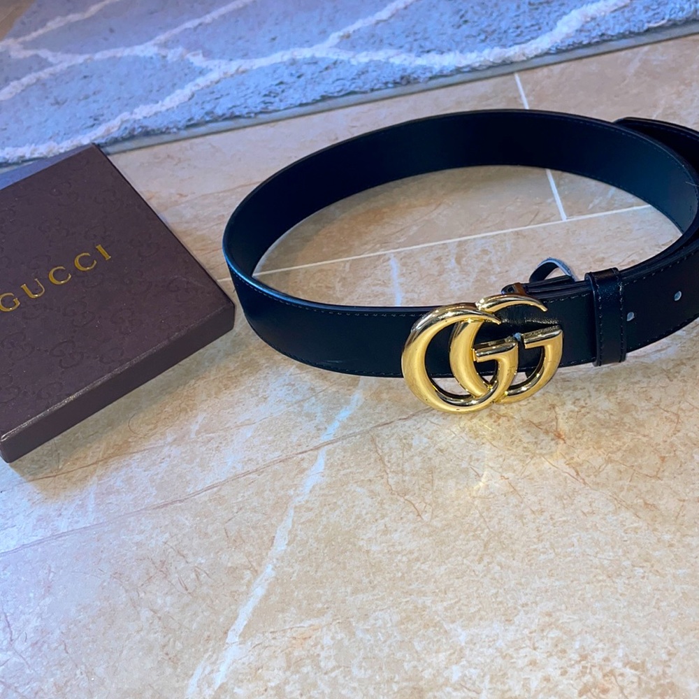 Black and gold GG designer belt